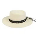 Elegant ivory straw boater hat with black ribbon trim and woven texture detail - 56-58cm / Black Woven Band (043G) / Cream