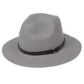 Grey panama straw hat with black studded band and metal buckle for sun protection - 56-58cm / With Rivet Decoration Band (337-J) / Gray