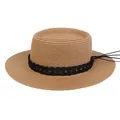 French style flat top boater straw hat with black woven band and delicate strings - 56-58cm / Black Woven Band (043H) / Khaki