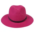 Fuchsia panama straw hat for women with black studded leather band for sun protection - 56-58cm / With Rivet Decoration Band (337-K) / Rose Red