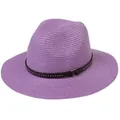 Lilac purple panama straw fedora hat with black studded band and golden buckle - 56-58cm / With Rivet Decoration Band (337-N) / Purple