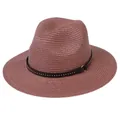 Foldable mauve straw fedora hat with black leather rivet band and metal ring detail - 56-58cm / With Rivet Decoration Band (337-O) / Dusty Pink