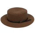 Classic dark brown boater hat with black woven cord and gold metal buckle detail - Braided Rope Style (309D)