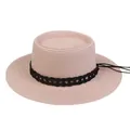 Pink straw boater hat with black woven ribbon trim and delicate side strings - 56-58cm / Black Woven Band (043P) / Light Pink