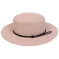 Elegant pink straw boater hat for women with black woven band and metallic buckle - Braided Rope Style (309E)