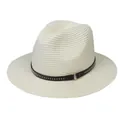 Cream straw fedora hat with black studded leather band and gold ring detail - 56-58cm / With Rivet Decoration Band (337-R) / Cream