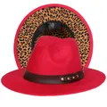 Cappello fedora rosso con tesa maculata e fascia in pelle decorata con borchie - Taglia unica(56-58cm) / Rosso (239-G)