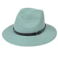 Mint green woven panama hat with black leather rivet band and golden metal ring - 56-58cm / With Rivet Decoration Band (337-S) / Mint Green
