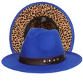 Cappello fedora blu con fascia in pelle e tesa interna con stampa leopardata - Taglia unica(56-58cm) / Blu (239-K)