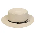 Beige boater straw hat featuring a chic black woven cord and gold metal accents - Braided Rope Style (309I)
