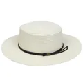 Elegant cream boater straw hat with black cord detail and gold accents for summer sun protection - Braided Rope Style (309J)