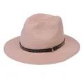 Light pink woven Panama straw hat with black rivet band and metal ring buckle - 56-58cm / With Rivet Decoration Band (337-V) / Flesh Pink