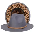 Cappello Fedora grigio a tesa larga e fodera leopardata alla moda per un look chic - Taglia unica(56-58cm) / Grigio (235-A)
