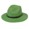 Summer Panama straw sun hat in emerald green with black studded belt and gold ring - 56-58cm / With Rivet Decoration Band (337-X) / Green