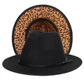 Cappello fedora nero con tesa leopardata e decorazione in corda intrecciata - Taglia unica(56-58cm) / Nero (234-D)