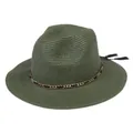 Deep green foldable Panama straw hat with gold chain decor and black tassels - 56-58cm / With Metal Chain and Tassel (338-D) / Army Green