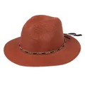 Foldable panama sun hat in dark auburn straw with gold chain and black tassels - 56-58cm / With Metal Chain and Tassel (338-E) / Caramel color