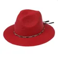 Foldable bright red straw Panama hat with gold chain and black tassel accents - 56-58cm / With Metal Chain and Tassel (338-H) / Red