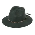 Deep green straw Fedora hat with gold chain accent and black tassels details - 56-58cm / With Metal Chain and Tassel (338-C) / Dark Green
