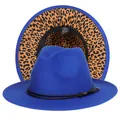 Cappello Fedora blu reale con fodera leopardata e nastro nero intrecciato alla base - Taglia unica(56-58cm) / Blu (234-K)