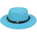 Himmelblauer Strohhut mit Bullen-Totenkopf-Charm und Lederband im Western-Stil - Einheitsgröße(56-58cm) / Bullenkopf-Zierband (310E-See-Blau)