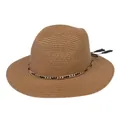 Brown woven straw Panama hat with wide brim and black leather chain tassel detail - 56-58cm / With Metal Chain and Tassel (338-F) / Khaki