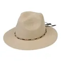 Beige Panama straw hat with a gold chain band and elegant black tassel decoration - 56-58cm / With Metal Chain and Tassel (338-I) / Beige