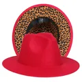 Cappello Fedora rosso con sottotesa leopardata e tesa larga in feltro morbido - Taglia unica(56-58cm) / Rosso (233-G)