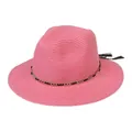 Pink straw Panama hat with wide brim, gold chain trim and black tassels for beach sun protection - 56-58cm / With Metal Chain and Tassel (338-A) / Pink