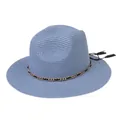 Foldable blue straw Panama hat with golden chain and tassel trim for sun protection - 56-58cm / With Metal Chain and Tassel (338-P) / Sky Blue