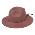 Foldable dusty rose straw panama hat with gold chain and black tassel detail - 56-58cm / With Metal Chain and Tassel / Dusty Pink