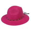 Rose red straw Panama hat featuring a golden metal chain band and black tassels - 56-58cm / With Metal Chain and Tassel / Rose Red