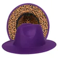 Cappello fedora viola con elegante motivo leopardato sulla tesa interna interna - Taglia unica(56-58cm) / Viola (233-L)