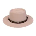 Rosafarbener Strohhut mit Lederband und Metall-Bullenkopf-Anhänger für Damen - Einheitsgröße(56-58cm) / Bullenkopf-Zierband (310P-Hellrosa)