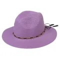 Lilac purple foldable Panama straw hat with black gold chain and tassel detail - 56-58cm / With Metal Chain and Tassel / Purple