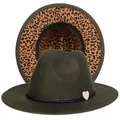 Cappello fedora verde scuro con tesa stampa leopardata e cinturino intrecciato - Taglia unica(56-58cm) / Verde Militare (236-C)