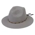 Grey woven Panama fedora hat featuring a gold chain band and elegant black tassel - 56-58cm / With Metal Chain and Tassel / Gray