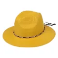 Ginger yellow woven Panama straw hat with gold chain and black tassel detail - 56-58cm / With Metal Chain and Tassel / Yellow