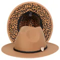Cappello Fedora kaki con fodera a macchia di leopardo e decorazione a cuore in legno - Taglia unica(56-58cm) / Cachi (236-F)