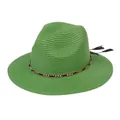 Green Panama straw fedora hat with gold chain and black tassel accents for beach sun protection - 56-58cm / With Metal Chain and Tassel / Green