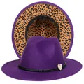 Cappello fedora viola per uomo e donna con tesa leopardata e nastro intrecciato - Taglia unica(56-58cm) / Viola (236-L)