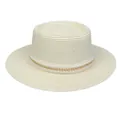 Eleganter Strohhut in Creme mit künstlichen Perlen und goldener Zierkette - Einheitsgröße(56-58cm) / Perlen-Goldkettchen-Band (311G-Cremeweiß)