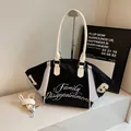 Grande borsa tote in tela bianca e nera con manici a contrasto e tracolla rimovibile - Taglia unica / Nero