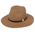 Natural straw Panama hat with a black braided band and a heart-shaped charm - 56-58cm / With Woven Rope and Wooden Heart / Khaki
