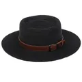 Summer black boater hat with straw weave and brown faux leather decorative band - 56-58cm / Leather Belt Decoration (317F) / Black
