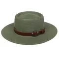 Women's dark green straw sun hat with brown leather band and metallic buckle - 56-58cm / Leather Belt Decoration (317I) / Green