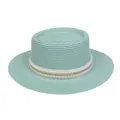 Eleganter mintgrüner Strohhut für Damen mit Perlenverzierung und goldener Kette als Detail - Einheitsgröße(56-58cm) / Perlen-Goldkettchen-Band (311R-Minzgrün)