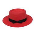 Damen Strohhut in Rot mit schwarzem Schleifenband für optimalen Sonnenschutz im Sommer - Einheitsgröße(56-58cm) / Schwarze Schleife Band (315M-Rot)
