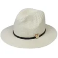 Creamy white Panama straw hat with black band and heart pendant for sun protection - 56-58cm / With Woven Rope and Wooden Heart / Cream