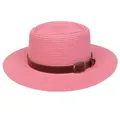 Pink straw sun hat for women featuring a stylish brown leather band with metal buckle - 56-58cm / Leather Belt Style (317O) / Dusty Pink
